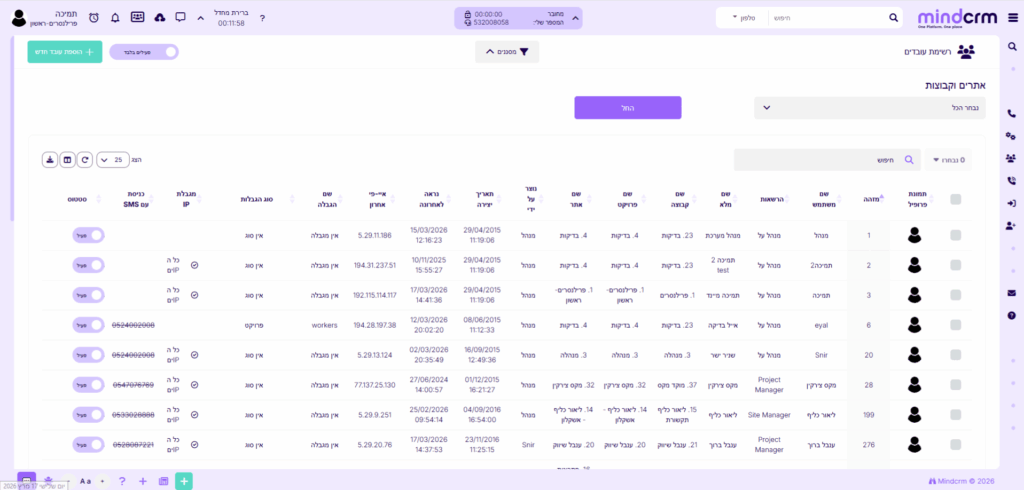 ניהול עובדים במערכת MIND CRM